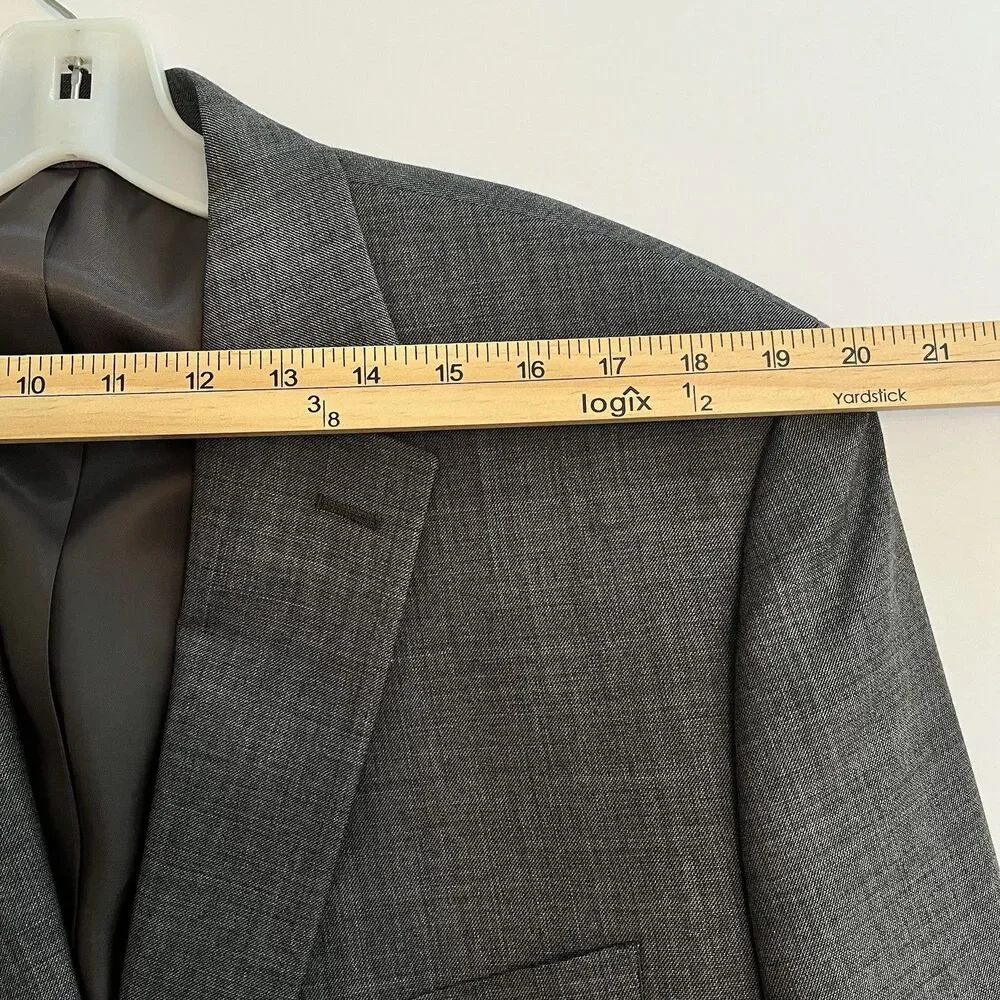 Lauren Ralph Lauren Solid Gray Sport Coat Blazer 2 Button Size 46L Wool EUC